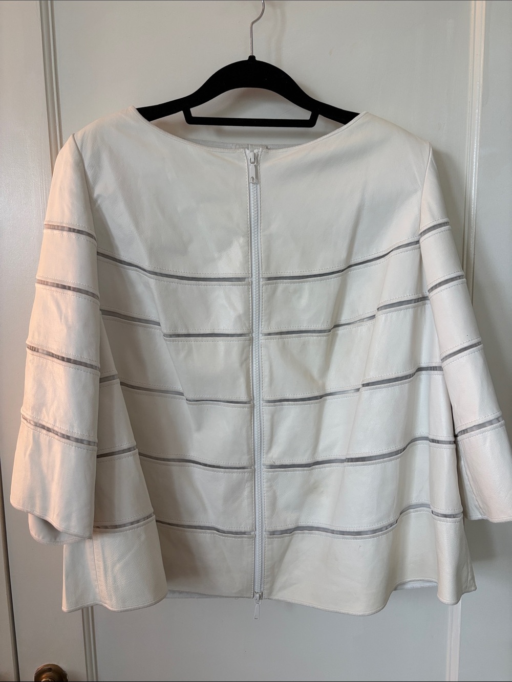 Lafayette 148 New York White Striped Leather Zip-Front Jacket